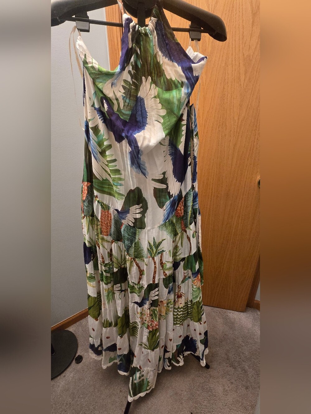 FARM Rio Tropical Floral Halter Maxi Dress in White, Green & Blue - Picture 7 of 7